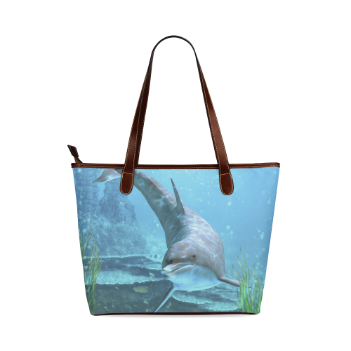 A proud dolphin swims in the ocean Shoulder Tote Bag (Model 1646)