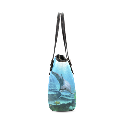 A proud dolphin swims in the ocean Leather Tote Bag/Small (Model 1640)