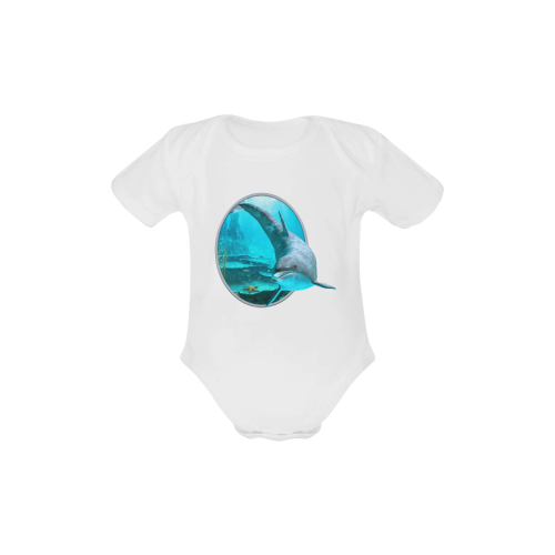 A proud dolphin swims in the ocean Baby Powder Organic Short Sleeve One Piece (Model T28)