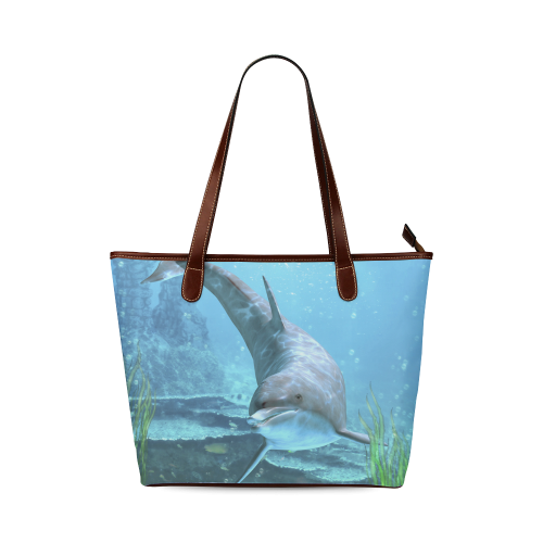 A proud dolphin swims in the ocean Shoulder Tote Bag (Model 1646)