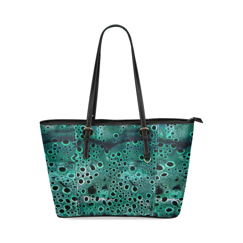 Green Bubbles Leather Tote Bag/Small (Model 1640)