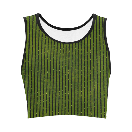 Green Glitter Stripe Women's Crop Top (Model T42)