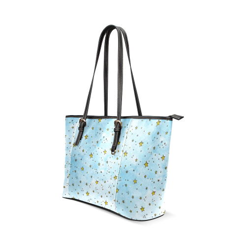 watercolor stars pattern Leather Tote Bag/Large (Model 1640)