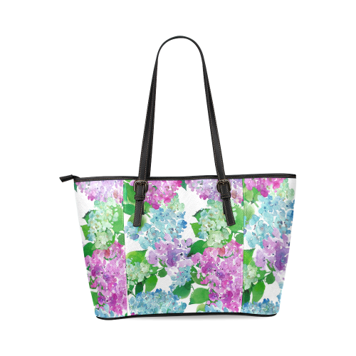 Watercolor Hydrangea Leather Tote Bag/Large (Model 1640)