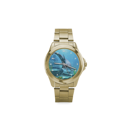 A proud dolphin swims in the ocean Custom Gilt Watch(Model 101)