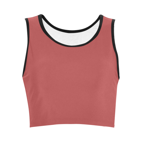 Cranberry Color Accent Women's Crop Top (Model T42)