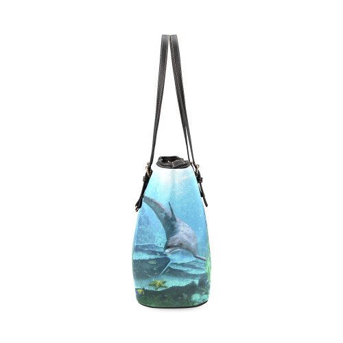 A proud dolphin swims in the ocean Leather Tote Bag/Small (Model 1640)