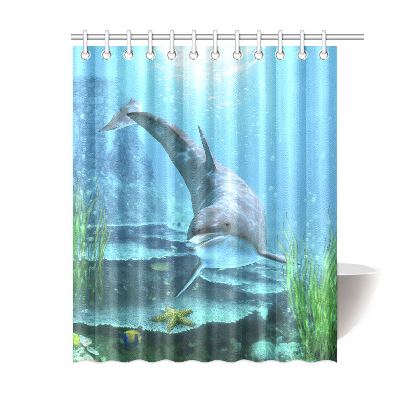 A proud dolphin swims in the ocean Shower Curtain 60"x72" ID D215912