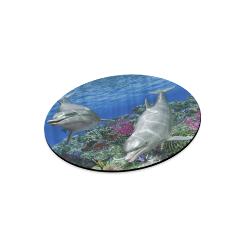 Two cute dolphins swim in the ocean Round Mousepad