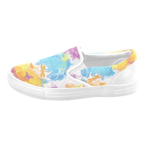 vibrant flower watercolor Women's Unusual Slip-on Canvas Shoes (Model 019)