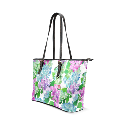 Watercolor Hydrangea Leather Tote Bag/Large (Model 1640)