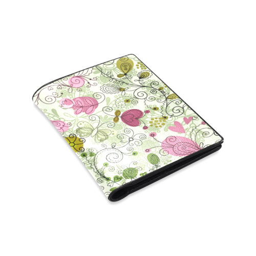 doodle flowers Men's Leather Wallet (Model 1612)