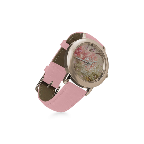 Vintage carnations for the best mom Women's Rose Gold Leather Strap Watch(Model 201)