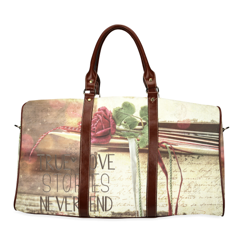 True love stories never end with vintage red rose Waterproof Travel Bag/Large (Model 1639)