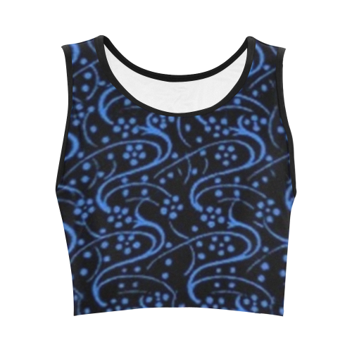 Vintage Swirl Floral Blue Black Women's Crop Top (Model T42)