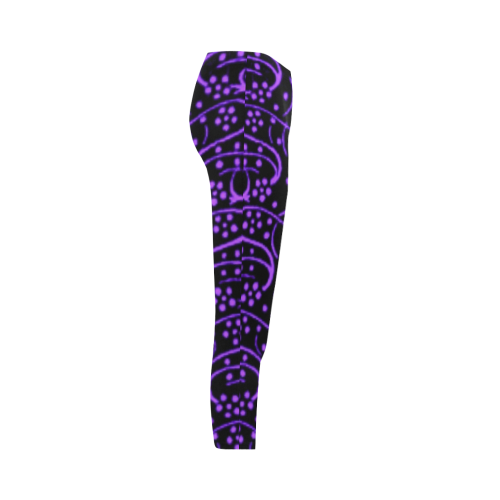 Vintage Swirl Floral Purple Black Capri Legging (Model L02)