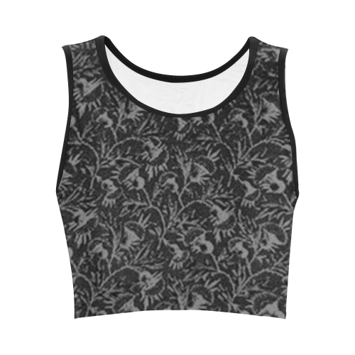 Vintage Floral Charcoal Black Women's Crop Top (Model T42)