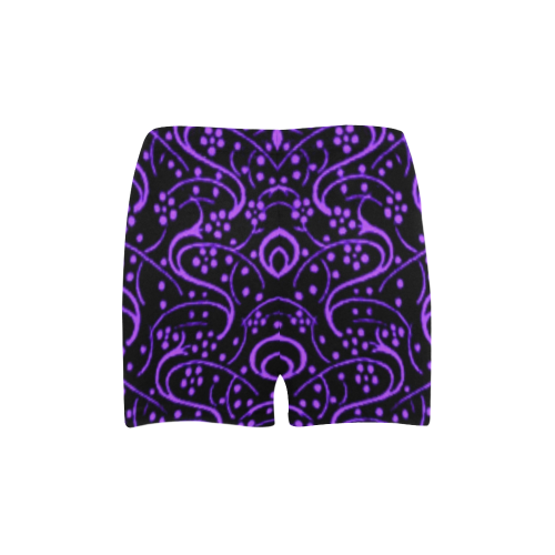 Vintage Swirl Floral Purple Black Briseis Skinny Shorts (Model L04)