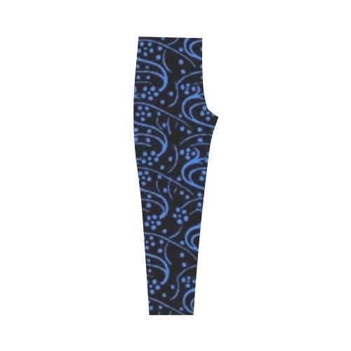 Vintage Swirl Floral Blue Black Capri Legging (Model L02)