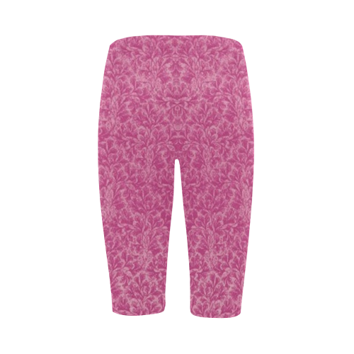 Vintage Floral Lace Leaf Fuchsia Pink Hestia Cropped Leggings (Model L03)