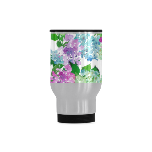 Watercolor Hydrangea Travel Mug (Silver) (14 Oz)