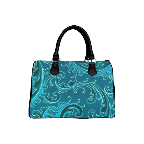 Vintage Swirls Curlicue Teal Turquoise Peacock Boston Handbag (Model 1621)
