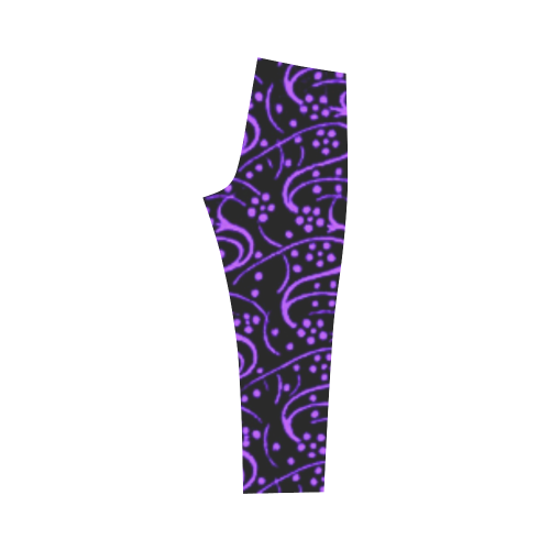 Vintage Swirl Floral Purple Black Capri Legging (Model L02)