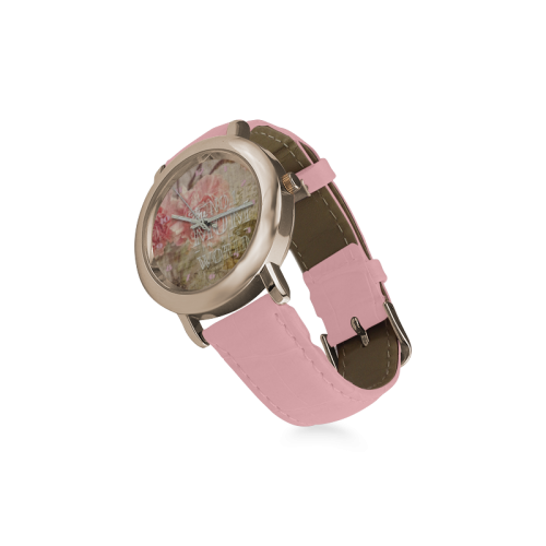 Vintage carnations for the best mom Women's Rose Gold Leather Strap Watch(Model 201)