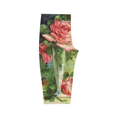 Vintage Vase and Pink Roses Hestia Cropped Leggings (Model L03)