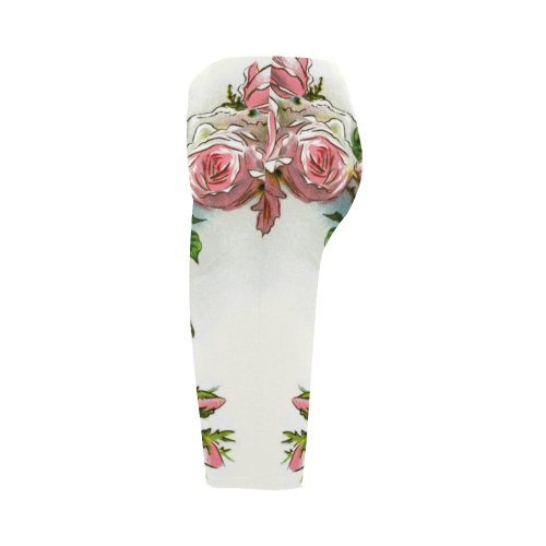 Vintage Pink Rose Floral Hestia Cropped Leggings (Model L03)