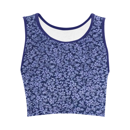 Vintage Floral Cerulean Blue Women's Crop Top (Model T42)