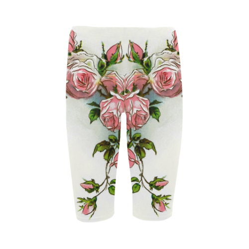 Vintage Pink Rose Floral Hestia Cropped Leggings (Model L03)