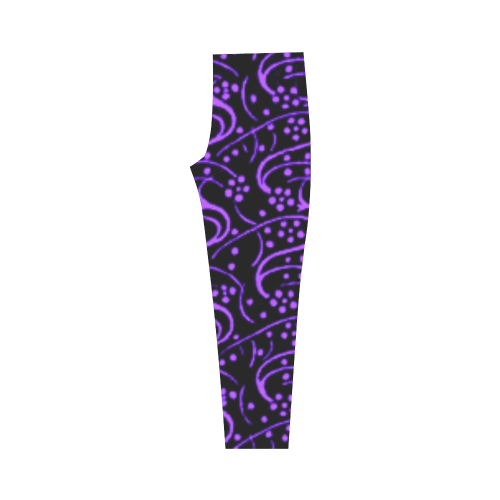 Vintage Swirl Floral Purple Black Capri Legging (Model L02)