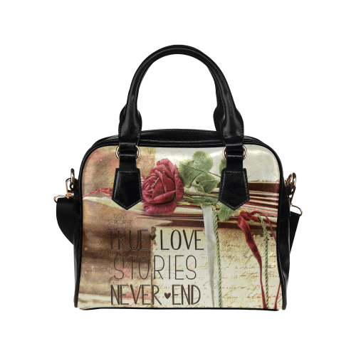 True love stories never end with vintage red rose Shoulder Handbag (Model 1634)