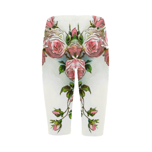 Vintage Pink Rose Floral Hestia Cropped Leggings (Model L03)