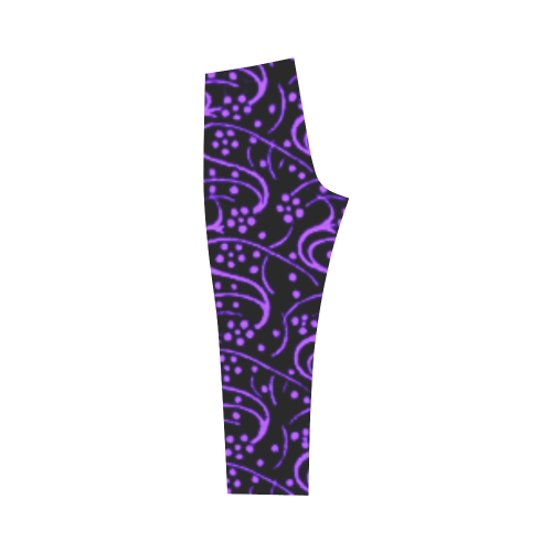 Vintage Swirl Floral Purple Black Capri Legging (Model L02)