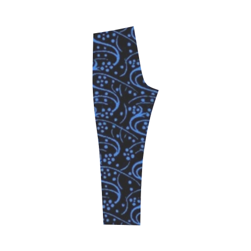 Vintage Swirl Floral Blue Black Capri Legging (Model L02)