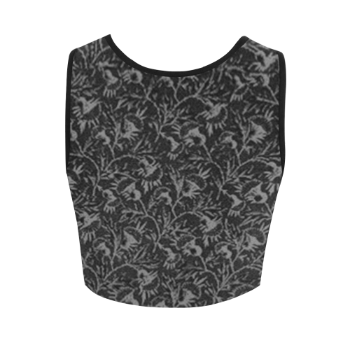 Vintage Floral Charcoal Black Women's Crop Top (Model T42)