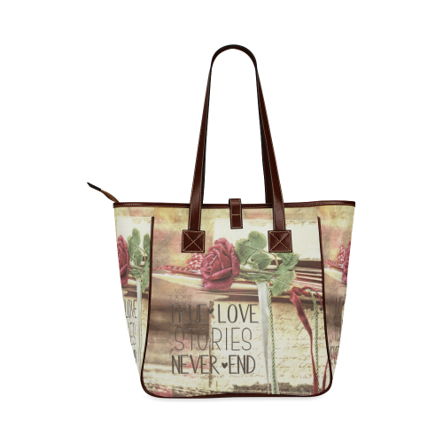 True love stories never end with vintage red rose Classic Tote Bag (Model 1644)