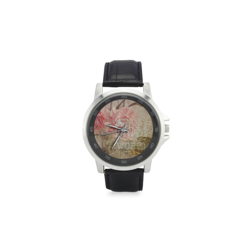 Vintage carnations for the best mom Unisex Stainless Steel Leather Strap Watch(Model 202)