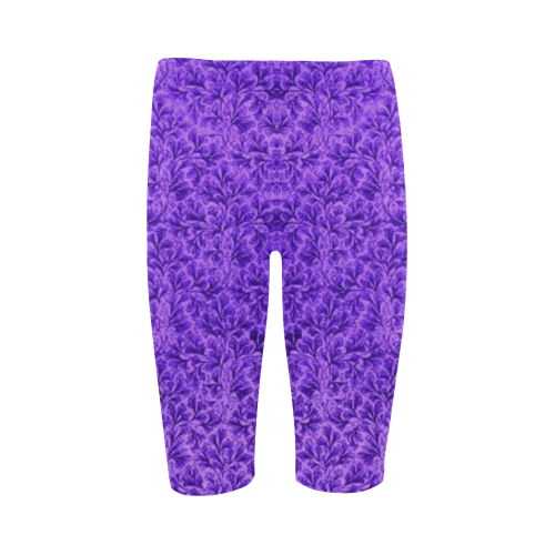 Vintage Floral Lace Leaf Amethyst Purple Hestia Cropped Leggings (Model L03)