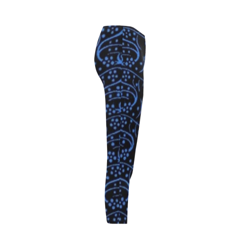 Vintage Swirl Floral Blue Black Capri Legging (Model L02)