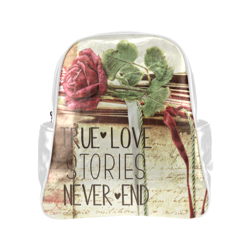 True love stories never end with vintage red rose Multi-Pockets Backpack (Model 1636)