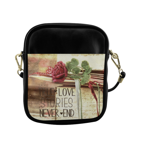 True love stories never end with vintage red rose Sling Bag (Model 1627)