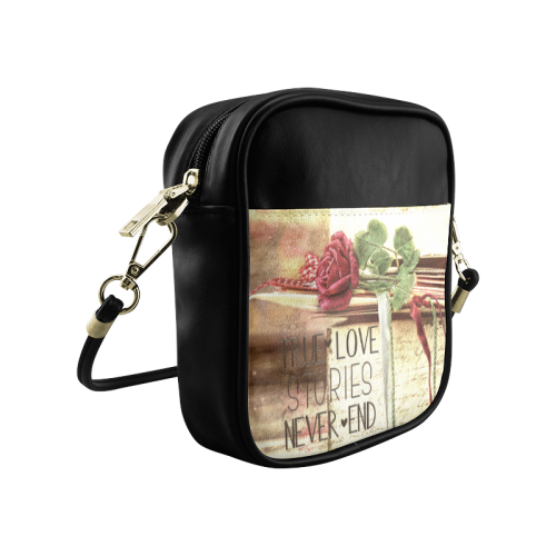 True love stories never end with vintage red rose Sling Bag (Model 1627)