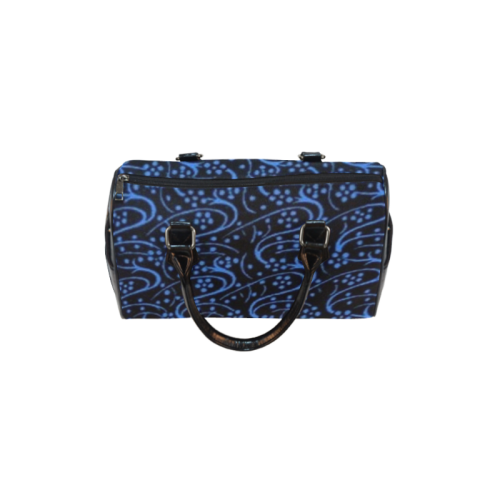 Vintage Swirl Floral Blue Black Boston Handbag (Model 1621)