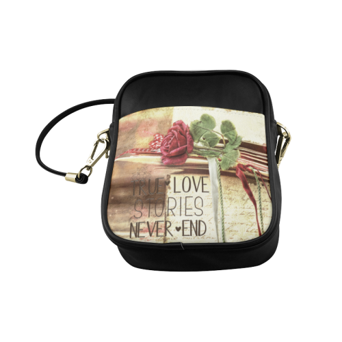 True love stories never end with vintage red rose Sling Bag (Model 1627)