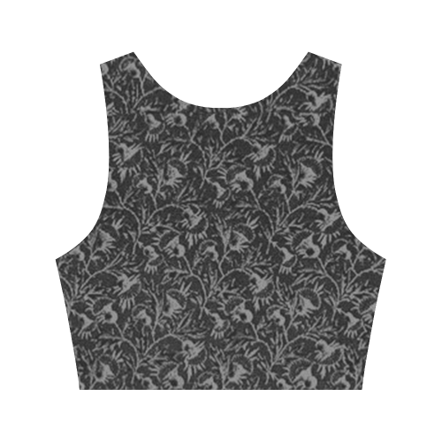 Vintage Floral Charcoal Black Women's Crop Top (Model T42)