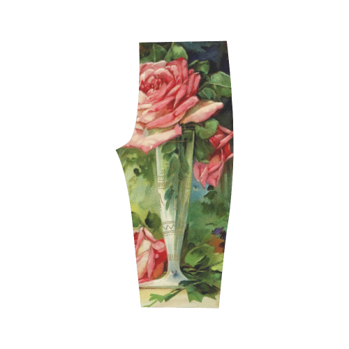 Vintage Vase and Pink Roses Hestia Cropped Leggings (Model L03)