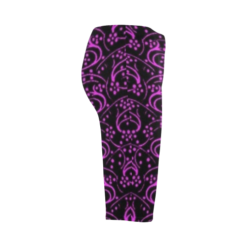 Vintage Floral Purple Amethyst Black Hestia Cropped Leggings (Model L03)